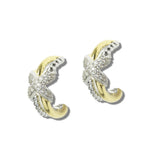 113545, 14K GOLD PLATED PAVE CZ X CROSSOVER HALF HOOP EARRINGS