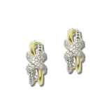 113545, 14K GOLD PLATED PAVE CZ X CROSSOVER HALF HOOP EARRINGS