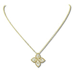 113548, 14K GOLD PLATED MOTHER OF PEARL CZ QUATREFOIL PENDANT NECKLACE