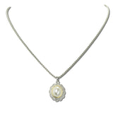 113550, 14K GOLD PLATED OVAL PEARL CABOCHON HALO PENDANT NECKLACE