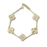 113552, 14K GOLD PLATED SUNBURST TEXTURED AND PAVE CZ CLOVER STATION BRACELET
