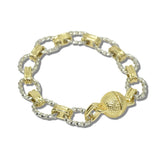 113553, 14K GOLD PLATED TWO TONE CABLE LINK WITH BALL CLASP BRACELET