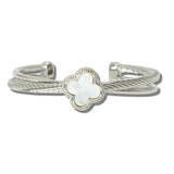 113554, 14K GOLD PLATED MOTHER OF PEARL CLOVER CABLE CUFF BRACELET
