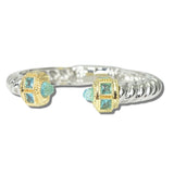 113555, 14K GOLD PLATED TWISTED CABLE CZ OPEN CUFF BRACELET