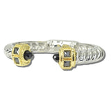 113555, 14K GOLD PLATED TWISTED CABLE CZ OPEN CUFF BRACELET