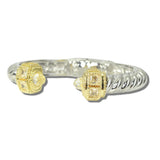 113555, 14K GOLD PLATED TWISTED CABLE CZ OPEN CUFF BRACELET