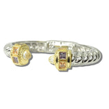 113555, 14K GOLD PLATED TWISTED CABLE CZ OPEN CUFF BRACELET