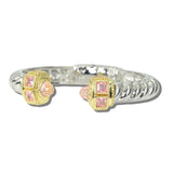 113555, 14K GOLD PLATED TWISTED CABLE CZ OPEN CUFF BRACELET
