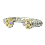 113555, 14K GOLD PLATED TWISTED CABLE CZ OPEN CUFF BRACELET