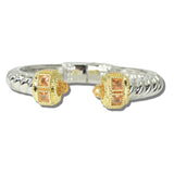 113555, 14K GOLD PLATED TWISTED CABLE CZ OPEN CUFF BRACELET