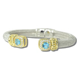 113556, 14K GOLD PLATED CUSHION CZ ACCENT OPEN CUFF BRACELET