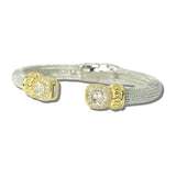 113556, 14K GOLD PLATED CUSHION CZ ACCENT OPEN CUFF BRACELET