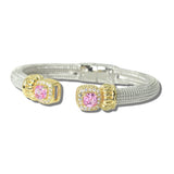 113556, 14K GOLD PLATED CUSHION CZ ACCENT OPEN CUFF BRACELET