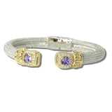 113556, 14K GOLD PLATED CUSHION CZ ACCENT OPEN CUFF BRACELET