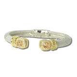113556, 14K GOLD PLATED CUSHION CZ ACCENT OPEN CUFF BRACELET