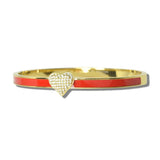 113557, STAINLESS STEEL PAVE CZ HEART ENAMEL HINGED OPEN BANGLE BRACELET