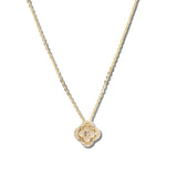 113561, MOTHER OF PEARL AND PAVE CZ CLOVER PENDANT NECKLACE