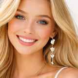 113563, CASCADING FLORAL PETAL AND CRYSTAL LINEAR DROP EARRINGS