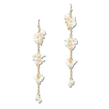 113563, CASCADING FLORAL PETAL AND CRYSTAL LINEAR DROP EARRINGS