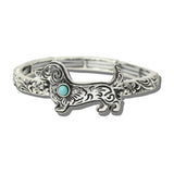 113570, WESTERN ENGRAVED DACHSHUND CABOCHON STRETCH BRACELET