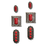 113577, 3 PAIR WESTERN CONCHO CABOCHON STUD EARRINGS SET