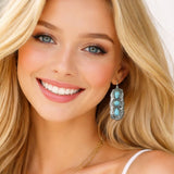 113579, WESTERN 3-STONE TURQUOISE SCALLOPED SHIELD DANGLE EARRINGS