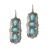 113579, WESTERN 3-STONE TURQUOISE SCALLOPED SHIELD DANGLE EARRINGS