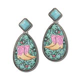 113580, WESTERN COWGIRL BOOT TEARDROP STATEMENT DROP EARRINGS