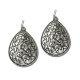 113581, WESTERN ENGRAVED FLORAL SCROLLWORK TEARDROP DANGLE EARRINGS