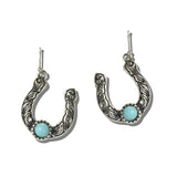 113582, WESTERN TURQUOISE STONE ENGRAVED HORSESHOE DANGLE EARRINGS
