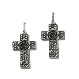 113587, WESTERN CARVED FLORAL CROSS DANGLE EARRINGS