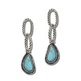 113588, WESTERN TURQUOISE FREEFORM TEARDROP TWISTED ROPE LINK EARRINGS
