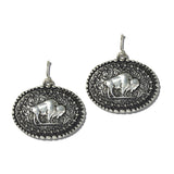 113590, WESTERN ENGRAVED BUFFALO SCROLLWORK OVAL DANGLE EARRINGS