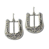 113593, WESTERN ENGRAVED BELT BUCKLE AB CRYSTAL DANGLE EARRINGS