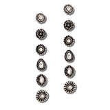 113596, 6 PAIR WESTERN ANTIQUED SILVER CONCHO STUD EARRINGS SET