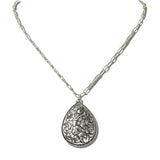113604, WESTERN ENGRAVED FLORAL TEARDROP PAPERCLIP CHAIN NECKLACE