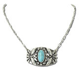 113608, WESTERN OVAL TURQUOISE STONE HORIZONTAL MEDALLION PAPERCLIP CHAIN NECKLACE