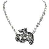113612, WESTERN BUCKING BRONCO AND COWBOY PAPERCLIP CHAIN NECKLACE