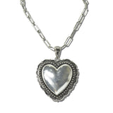 113621, WESTERN STAMPED FRAME PUFFED HEART PAPERCLIP CHAIN NECKLACE