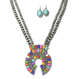 113646, WESTERN MULTI STONE NAJA CRESCENT PENDANT NECKLACE