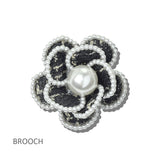 113655, TWEED CAMELLIA FLOWER PEARL TRIMMED DUAL BROOCH AND HAIR CLIP