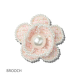 113655, TWEED CAMELLIA FLOWER PEARL TRIMMED DUAL BROOCH AND HAIR CLIP
