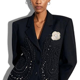 113656, TWEED CAMELLIA FLOWER RHINESTONE-TRIMMED DUAL BROOCH AND HAIR CLIP