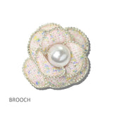 113656, TWEED CAMELLIA FLOWER RHINESTONE-TRIMMED DUAL BROOCH AND HAIR CLIP