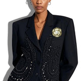 113658, TWEED CAMELLIA FLOWER WOVEN CHAIN TRIMMED DUAL BROOCH & HAIR CLIP