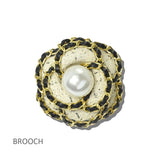 113658, TWEED CAMELLIA FLOWER WOVEN CHAIN TRIMMED DUAL BROOCH & HAIR CLIP