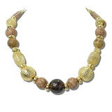 113667, MIXED TEXTURE MARBLEIZED AND METALLIC BEAD STATEMENT NECKLACE