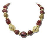 113667, MIXED TEXTURE MARBLEIZED AND METALLIC BEAD STATEMENT NECKLACE