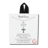 113690, FLORAL CROSS FLEUR DE LIS CROSS PENDANT NECKLACE