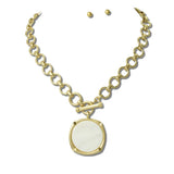 113707, MOTHER OF PEARL DISC TOGGLE PENDANT NECKLACE